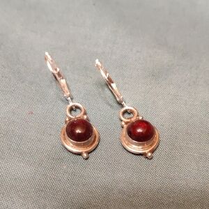 925 Silver And Garnet Cabochan Earrings